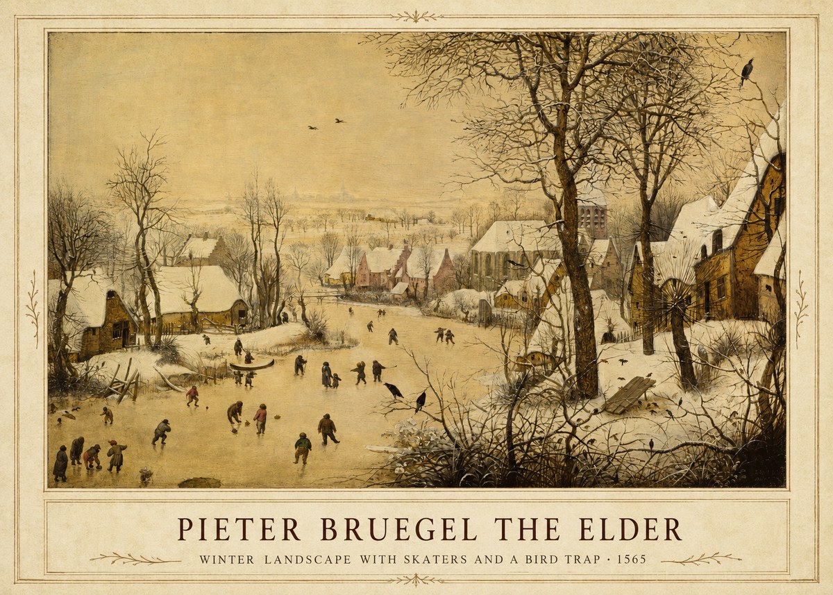 Pieter Bruegel Winter Landscape with Skaters and a Bird Trap No1 - Póster