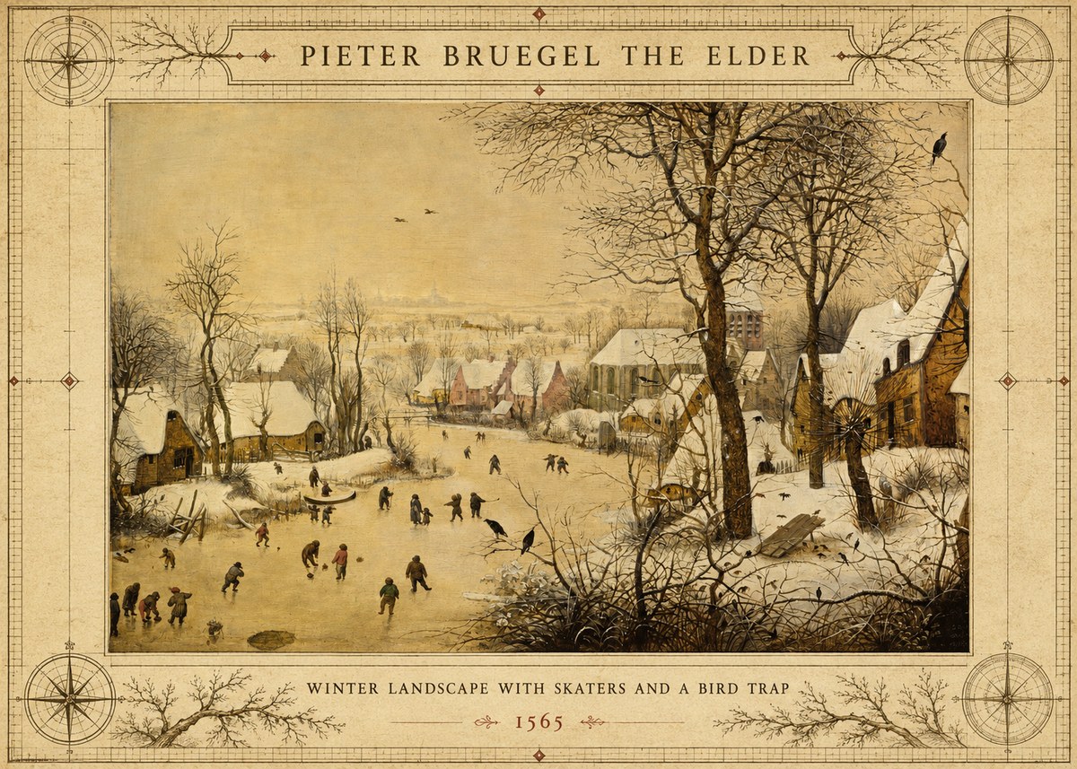 Pieter Bruegel Winter Landscape with Skaters and a Bird Trap No3 - Póster