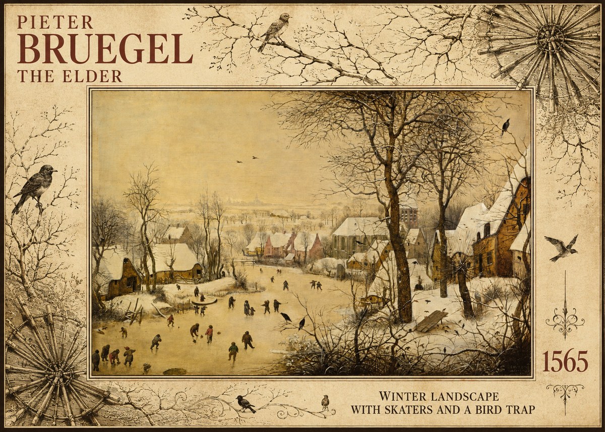 Pieter Bruegel Winter Landscape with Skaters and a Bird Trap No5 - Póster