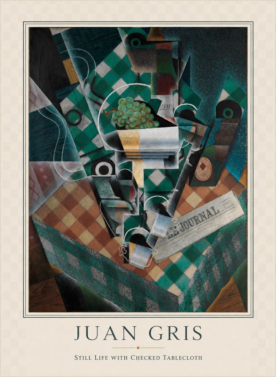 Juan Gris Still Life with Checked Tablecloth No4 - Póster