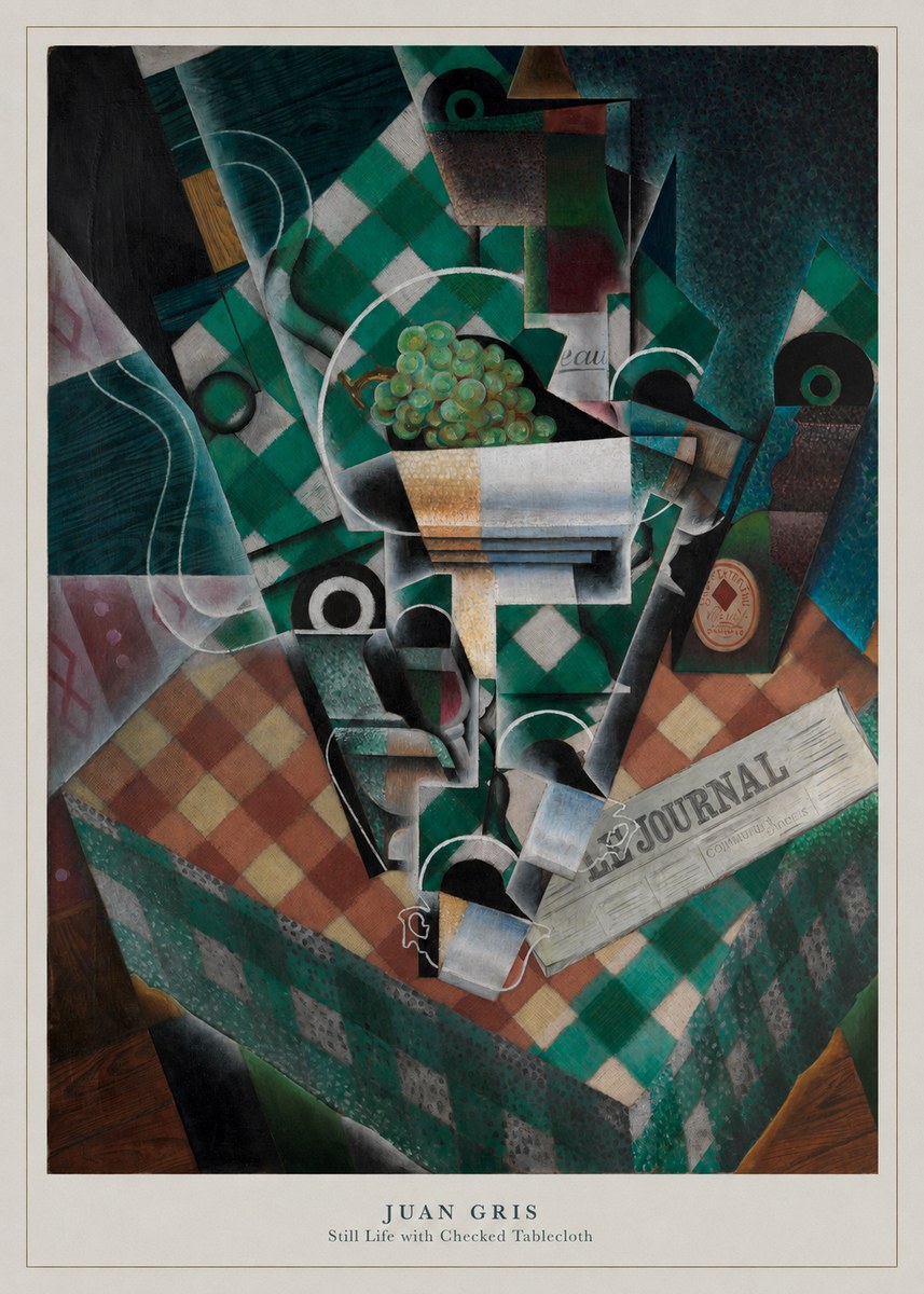 Juan Gris Still Life with Checked Tablecloth No6 - Póster