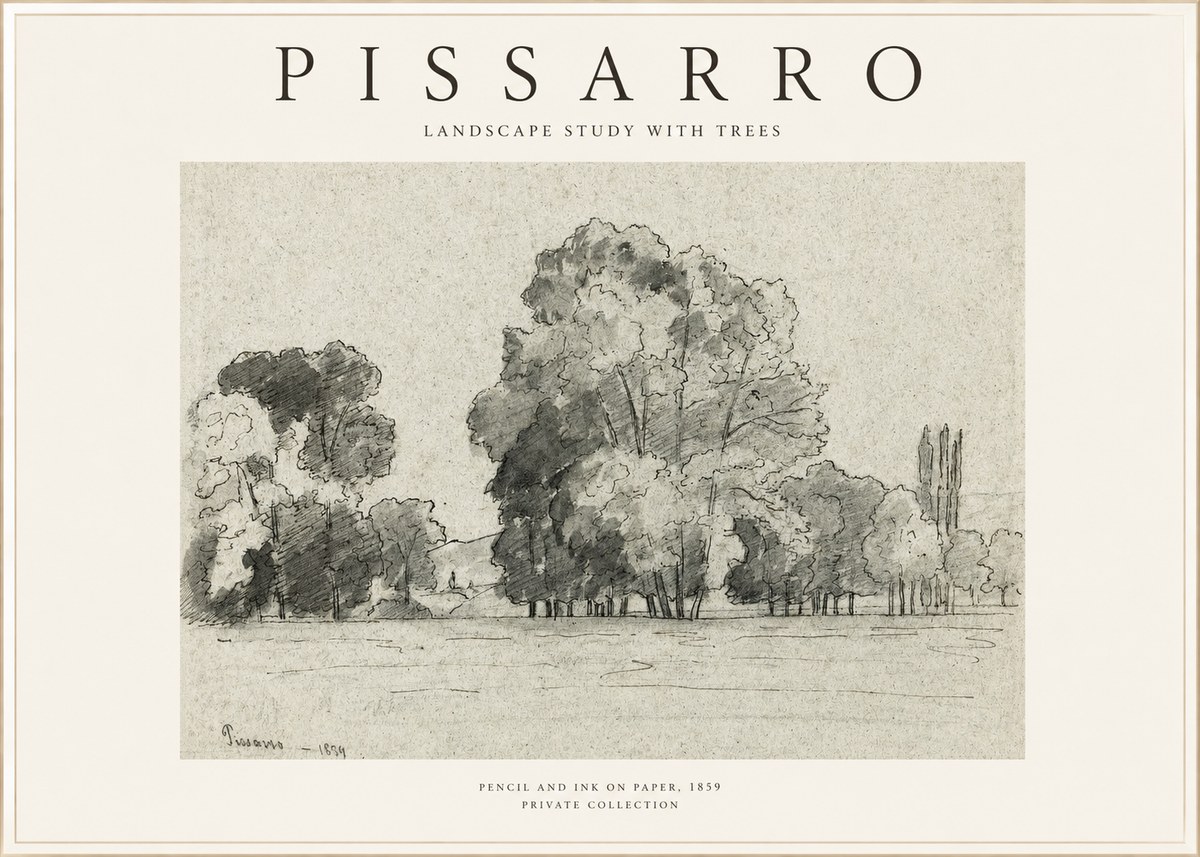 Pissarro Landscape Study with Trees No1 - Póster