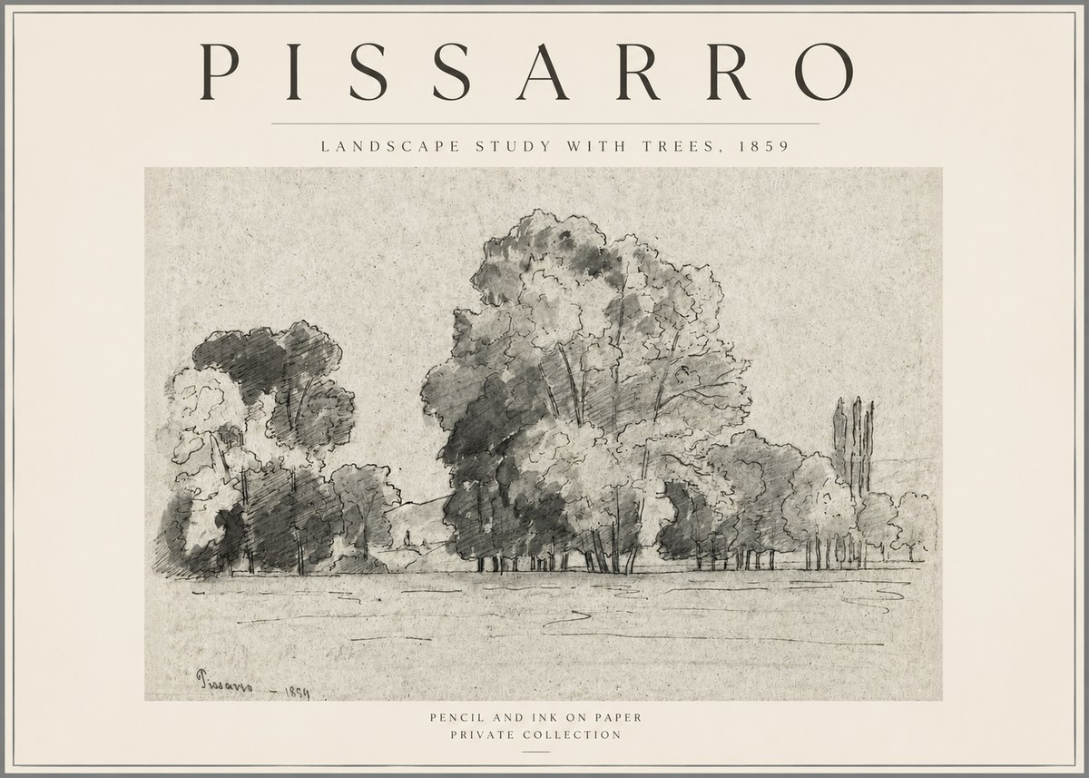 Pissarro Landscape Study with Trees No3 - Póster
