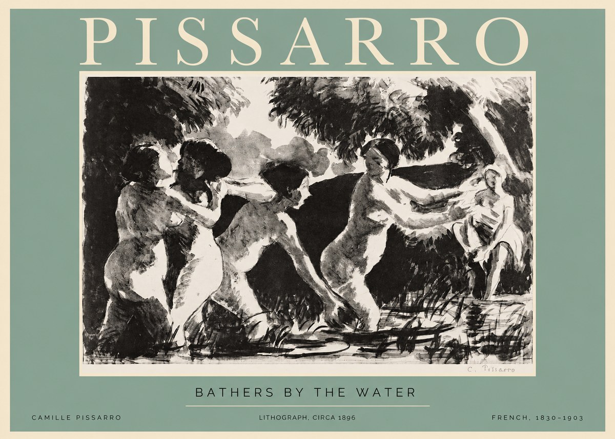 Pissarro Bathers by the Water No2 - Póster