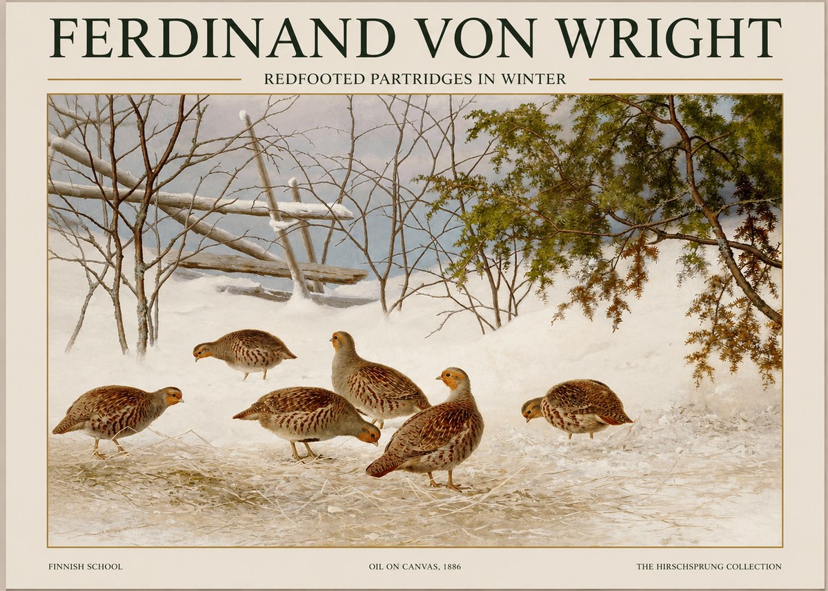 Ferdinand von Wright Redfooted Partridges in Winter No1 - Póster