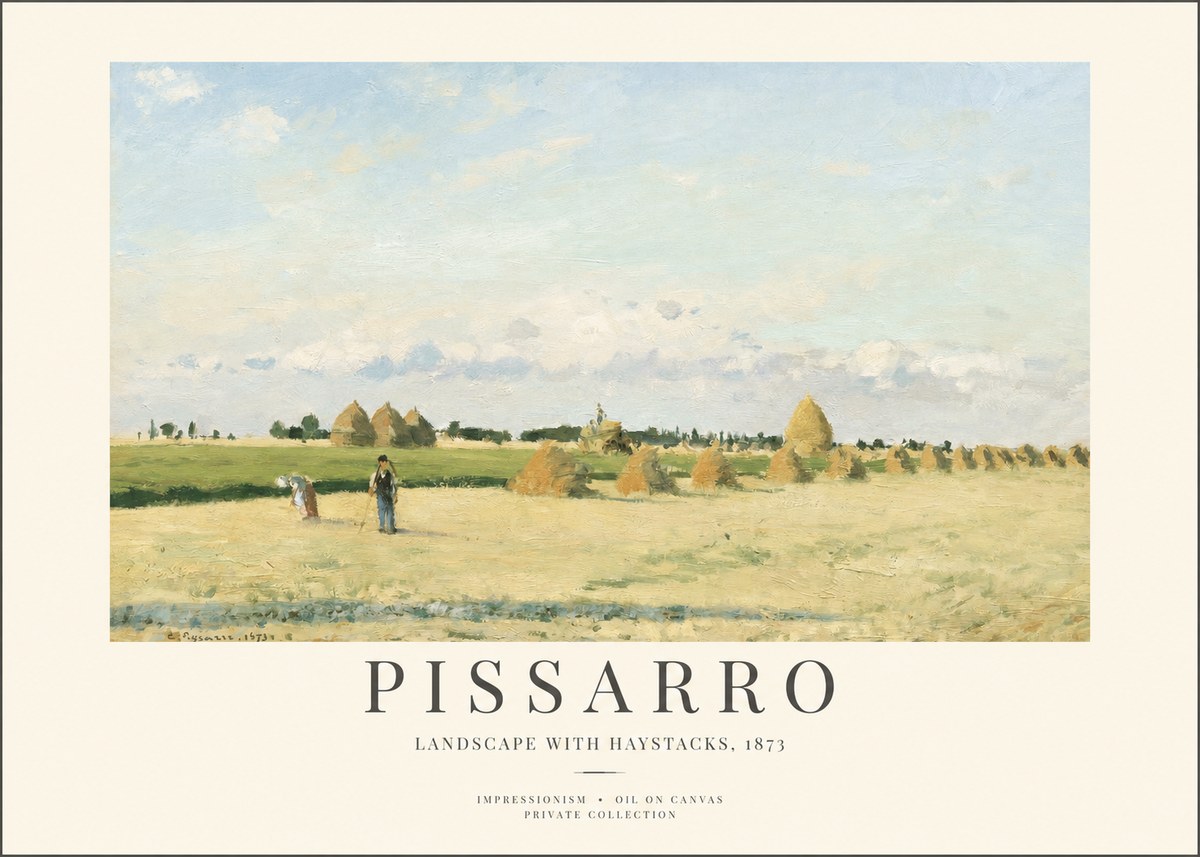 Pissarro Landscape with Haystacks, 1873 No1 - Póster