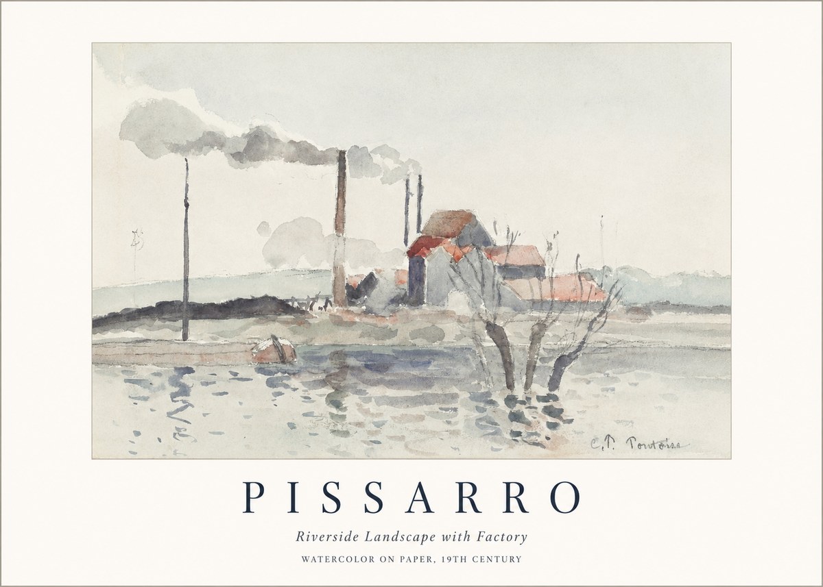 Pissarro Riverside Landscape with Factory No1 - Póster