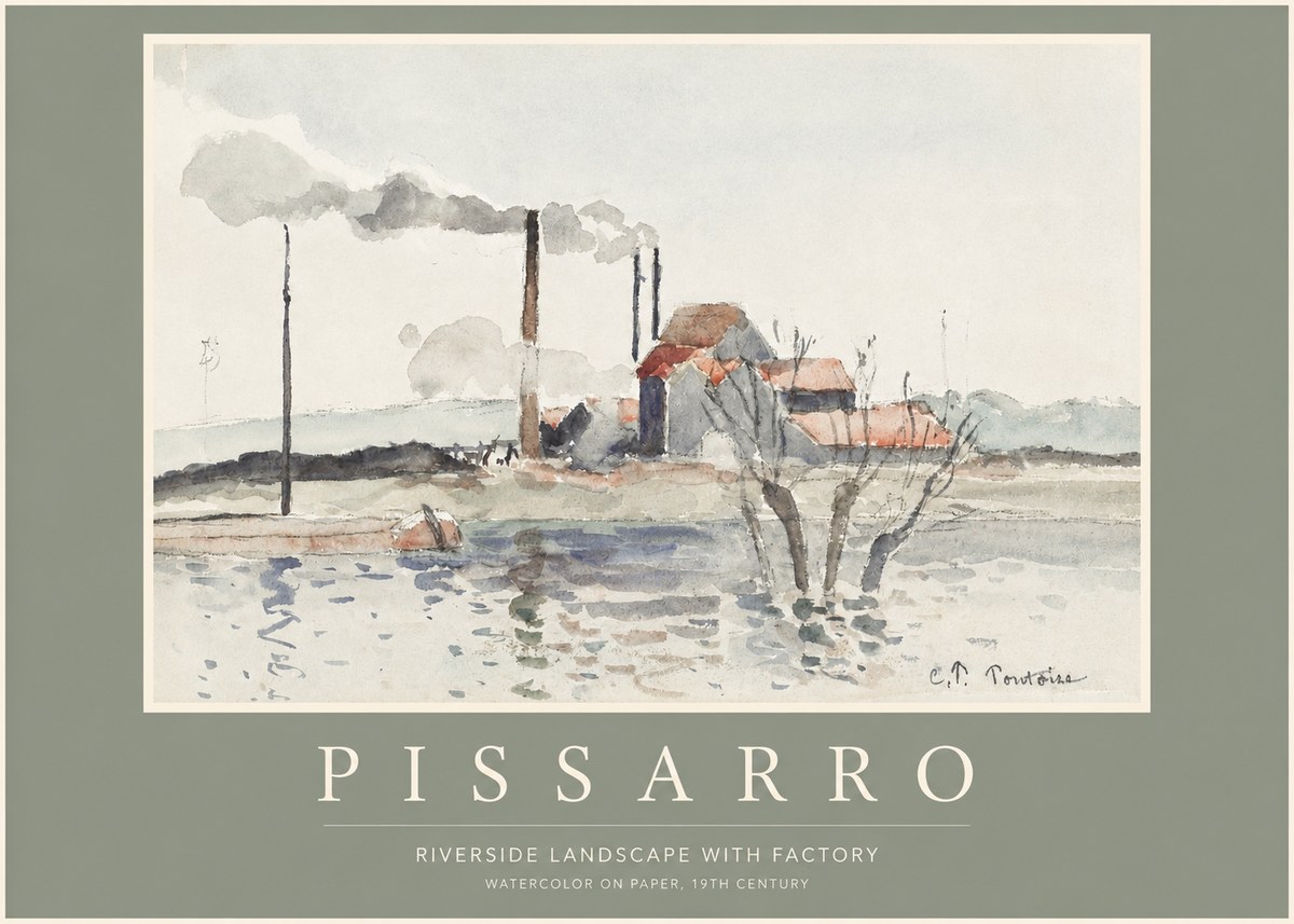 Pissarro Riverside Landscape with Factory No2 - Póster