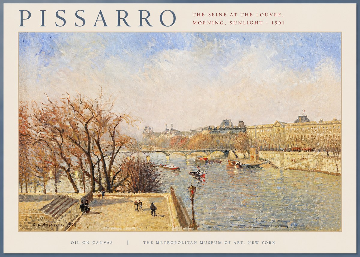 Pissarro The Seine at the Louvre, Morning, Sunlight - 1901 No2 - Póster