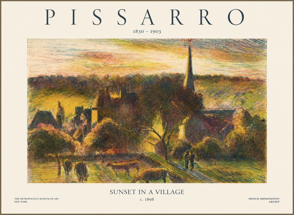 Pissarro Sunset in a Village No1 - Póster