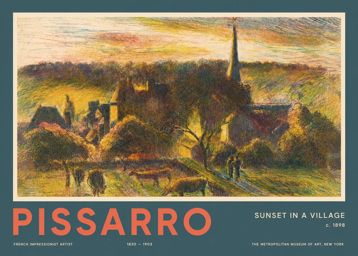 Pissarro Sunset in a Village No2 - Póster