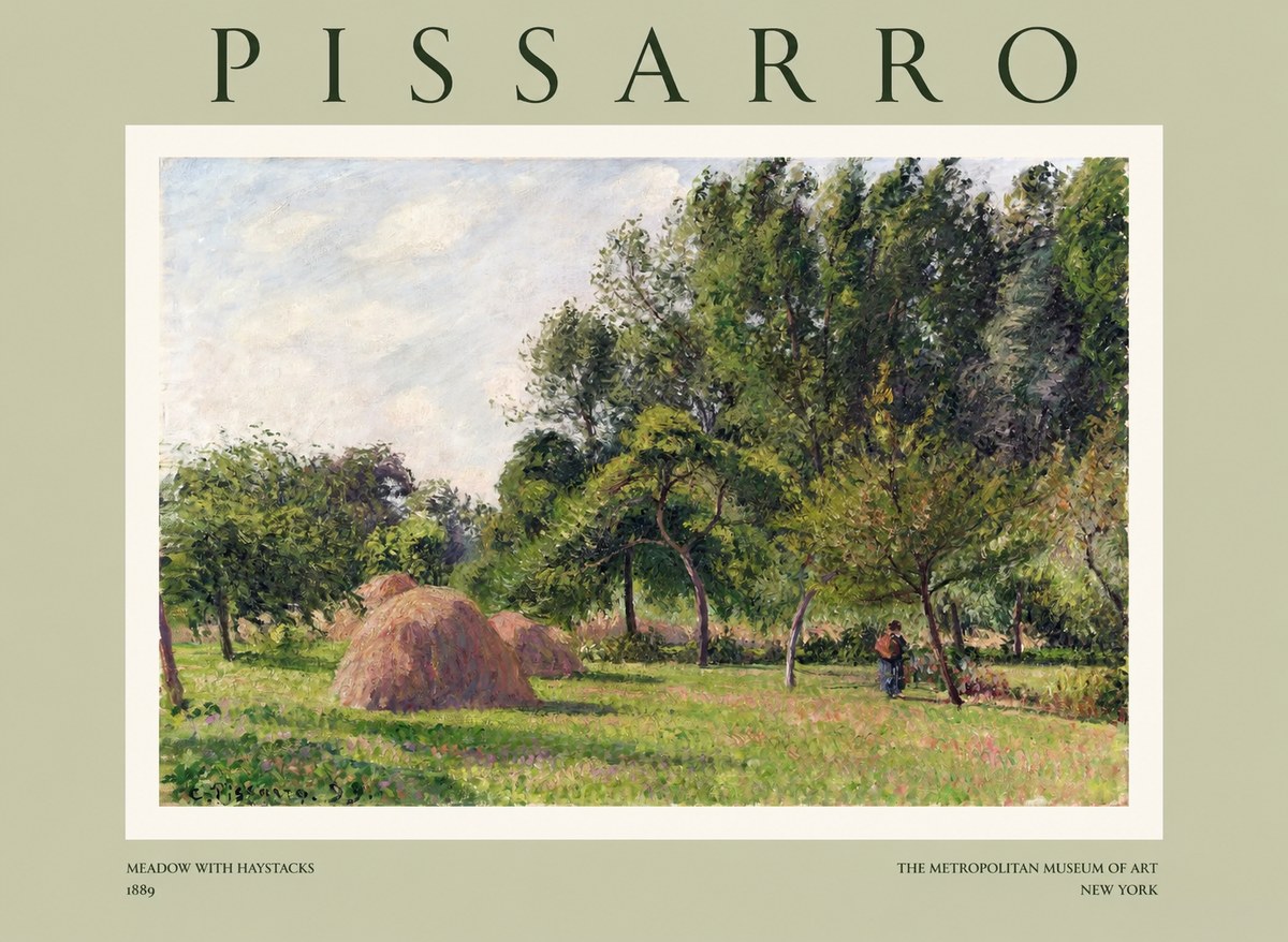 Pissarro Meadow with Haystacks No1 - Póster
