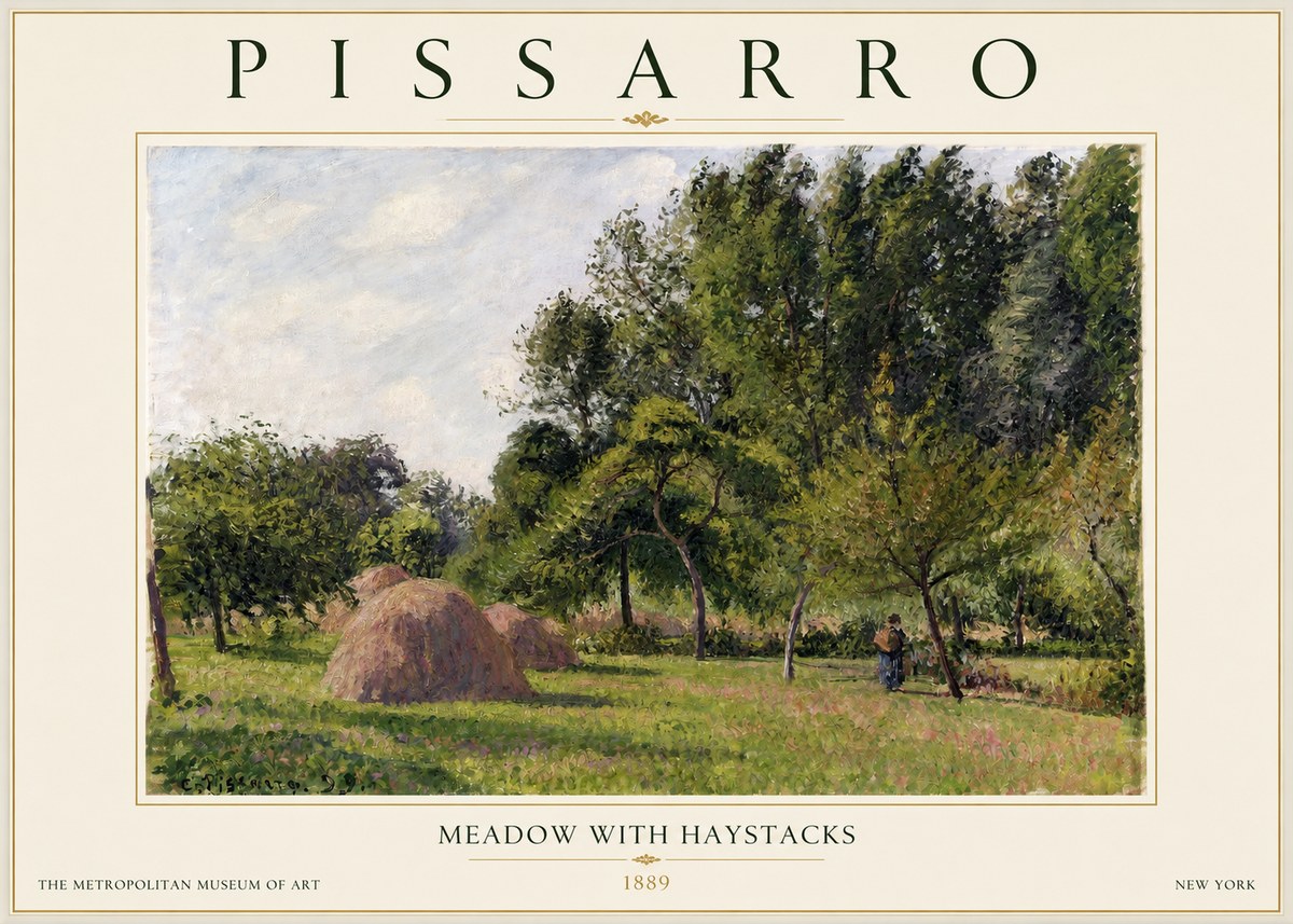 Pissarro Meadow with Haystacks No2 - Póster