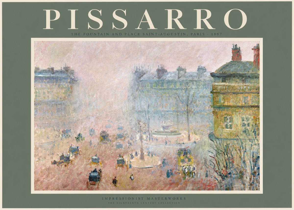 Pissarro The Fountain and Place Saint-augustin, Paris No2 - Póster