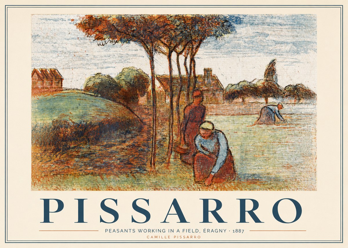 Pissarro Peasants Working in a Field, Éragny · 1887 No3 - Póster