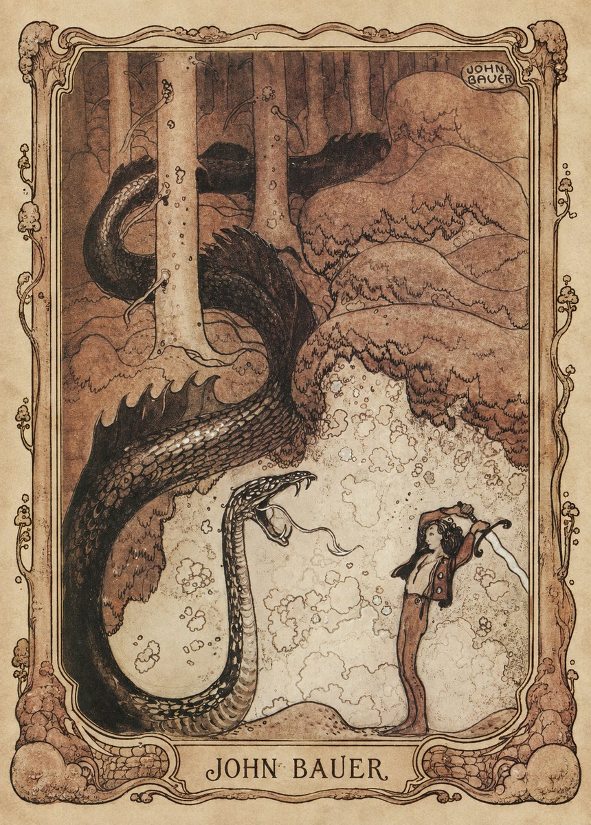 John Bauer The Boy and the Serpent No1 - Póster