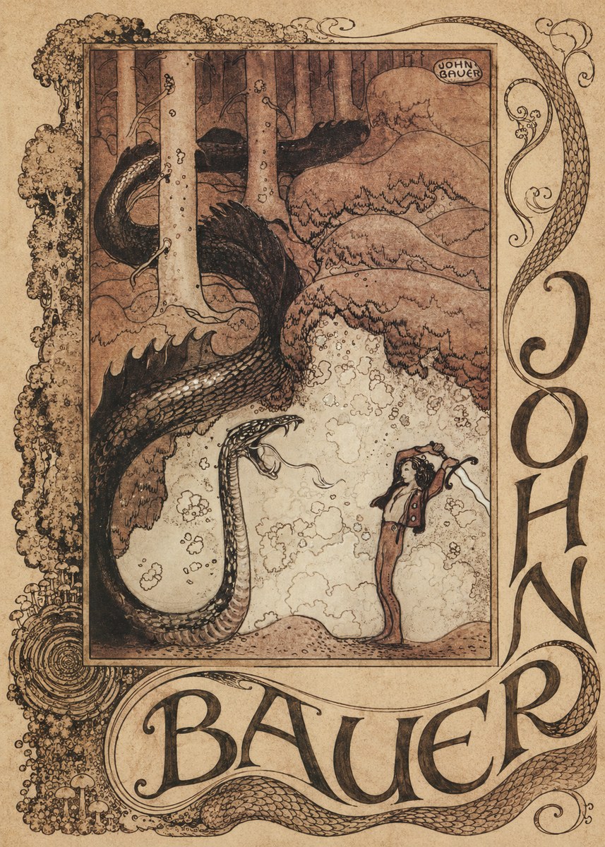 John Bauer The Boy and the Serpent No3 - Póster