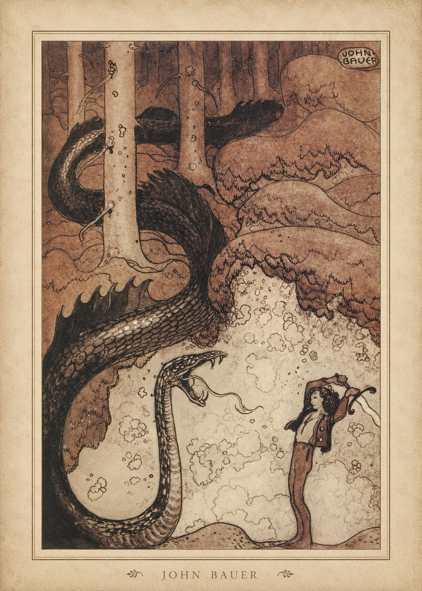 John Bauer The Boy and the Serpent No4 - Póster