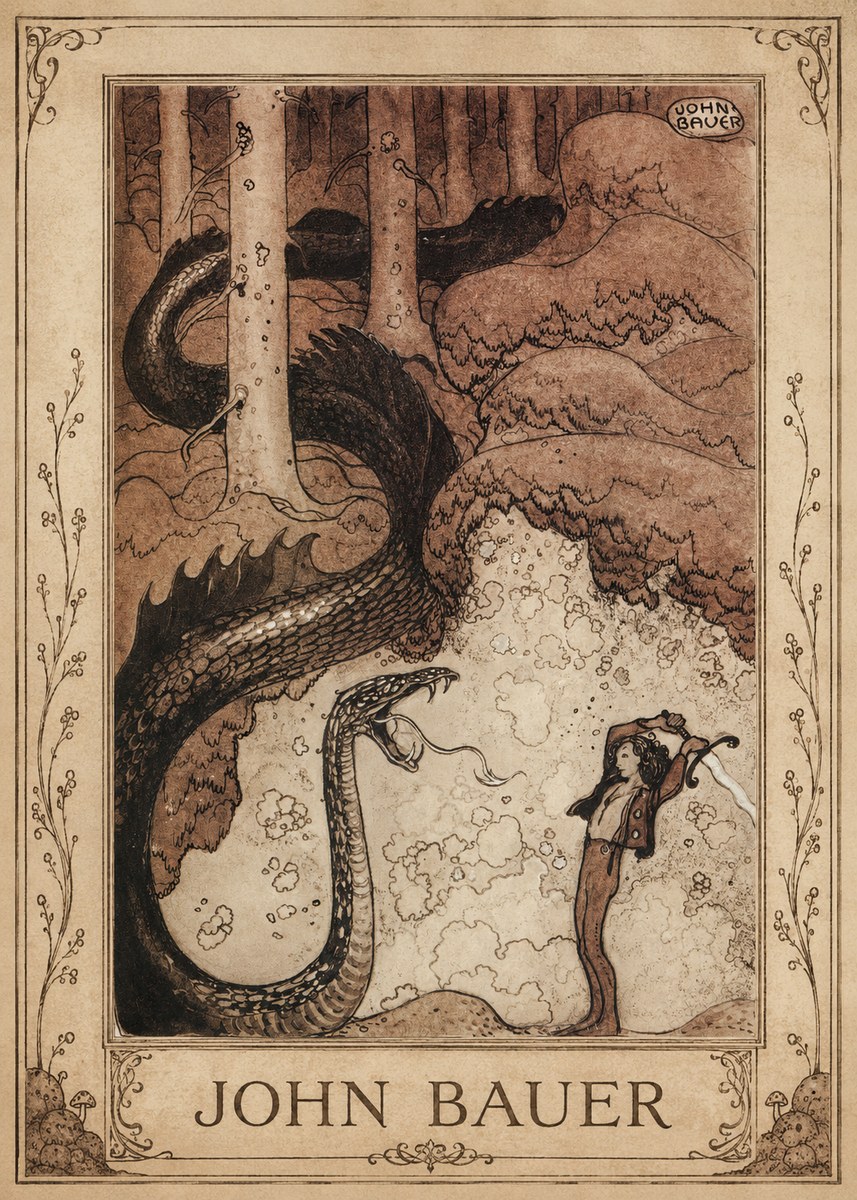 John Bauer The Boy and the Serpent No5 - Póster