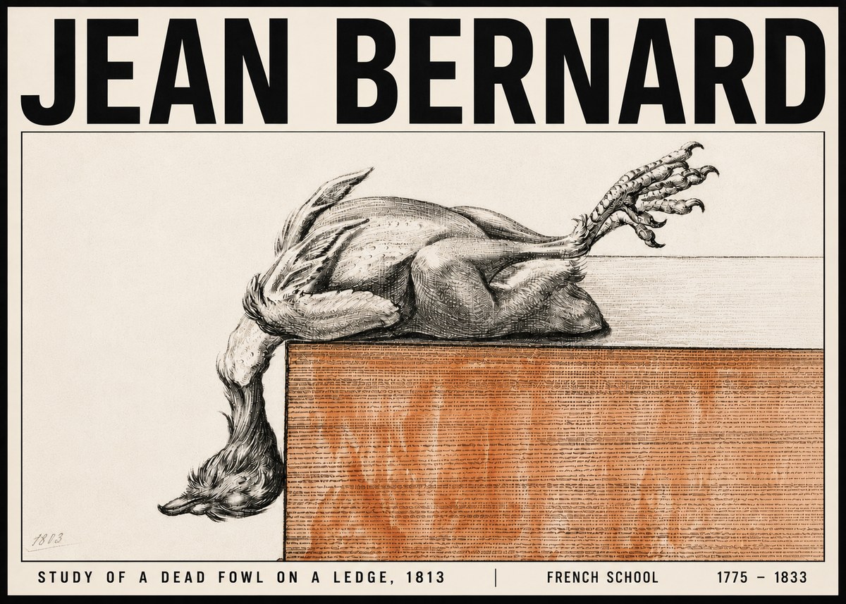 Jean Bernard Study of a Dead Fowl on a Ledge, 1813 No6 - Póster
