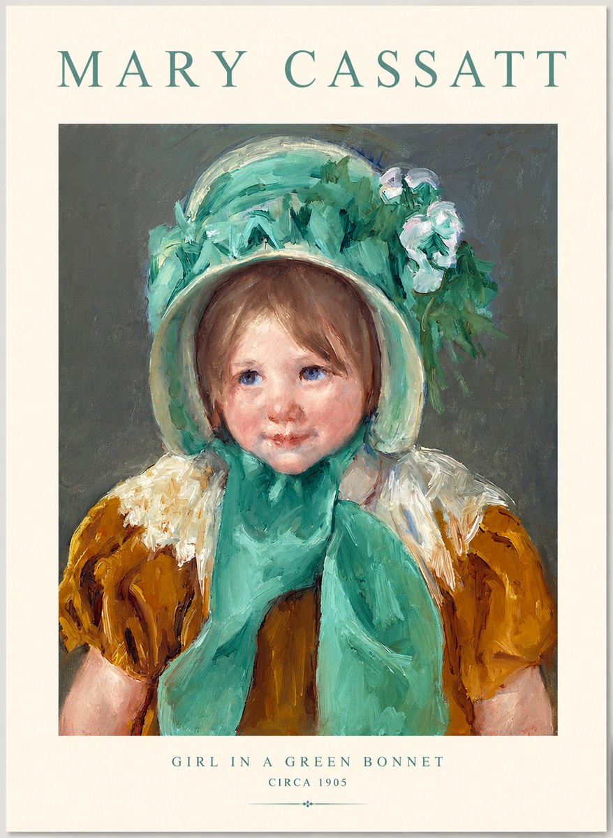 Mary Cassatt Girl in a Green Bonnet No1 - Póster