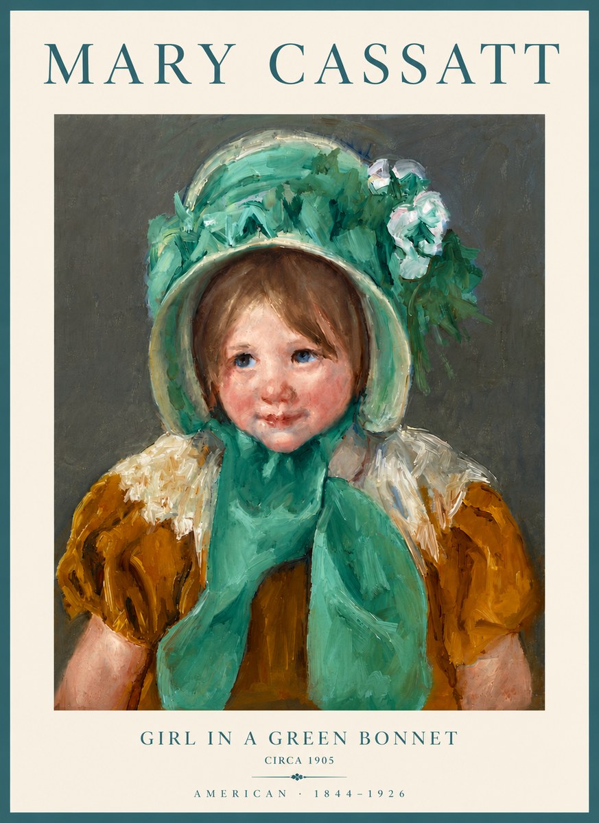 Mary Cassatt Girl in a Green Bonnet No6 - Póster