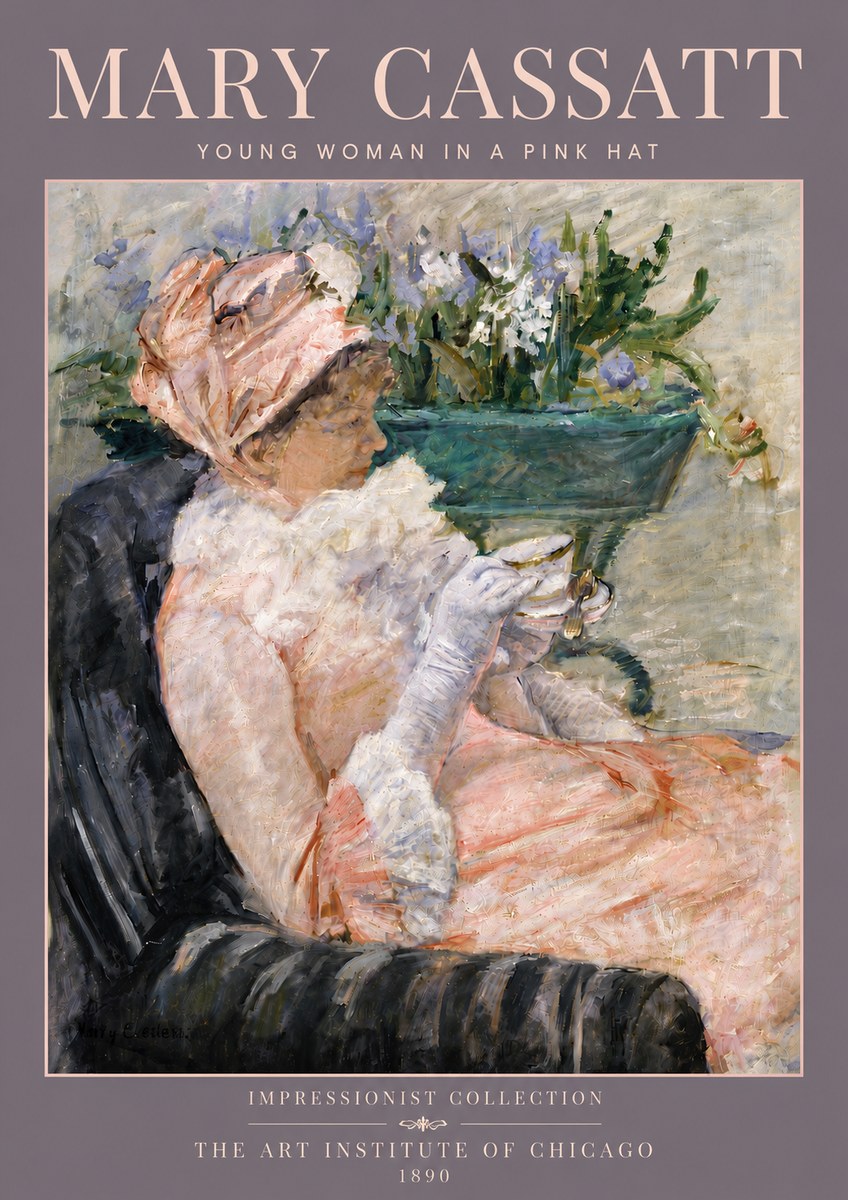 Mary Cassatt Young Woman in a Pink Hat No5 - Póster