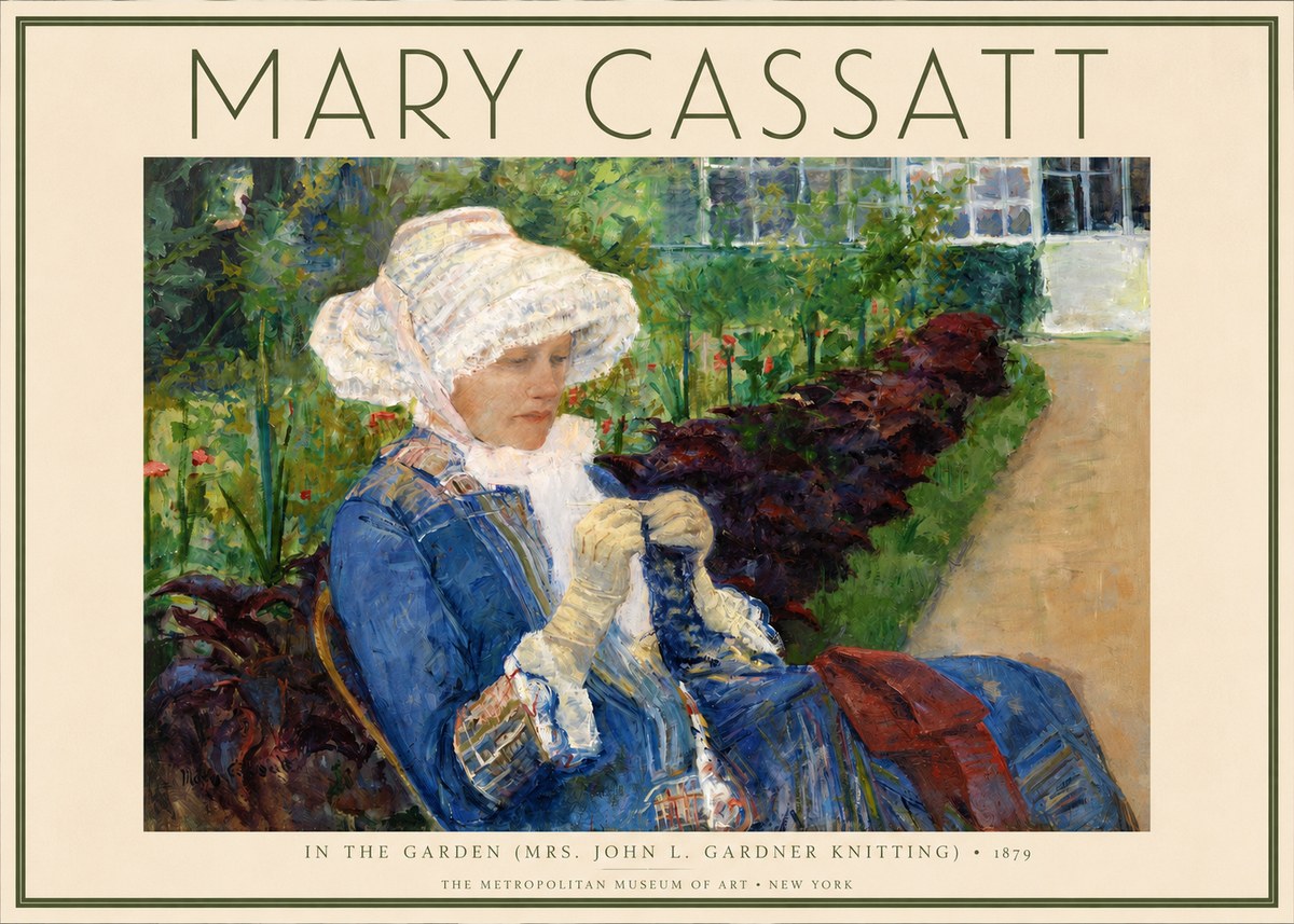 Mary Cassatt In the Garden (Mrs. John L. Gardner Knitting) No2 - Póster