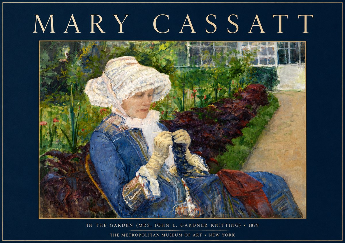 Mary Cassatt In the Garden (Mrs. John L. Gardner Knitting) No4 - Póster