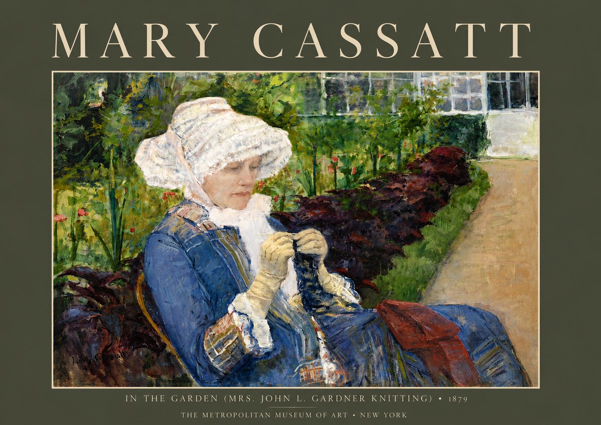 Mary Cassatt In the Garden (Mrs. John L. Gardner Knitting) No5 - Póster