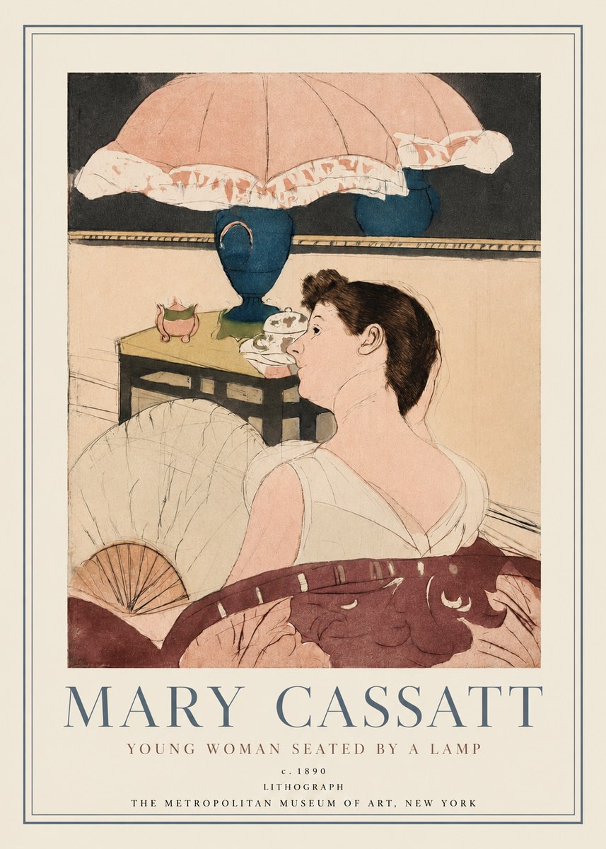Mary Cassatt Young Woman Seated by a Lamp No3 - Póster