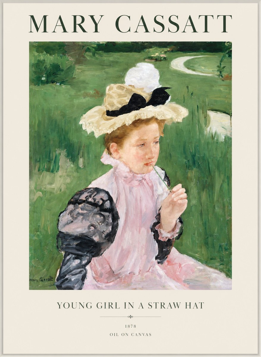 Mary Cassatt Young Girl in a Straw Hat No1 - Póster