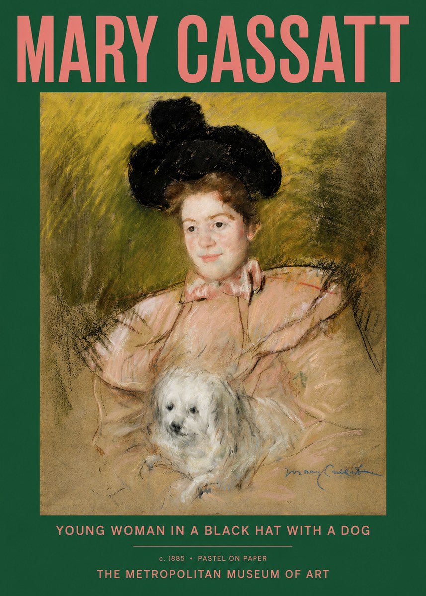 Mary Cassatt Young Woman in a Black Hat with a Dog No2 - Póster
