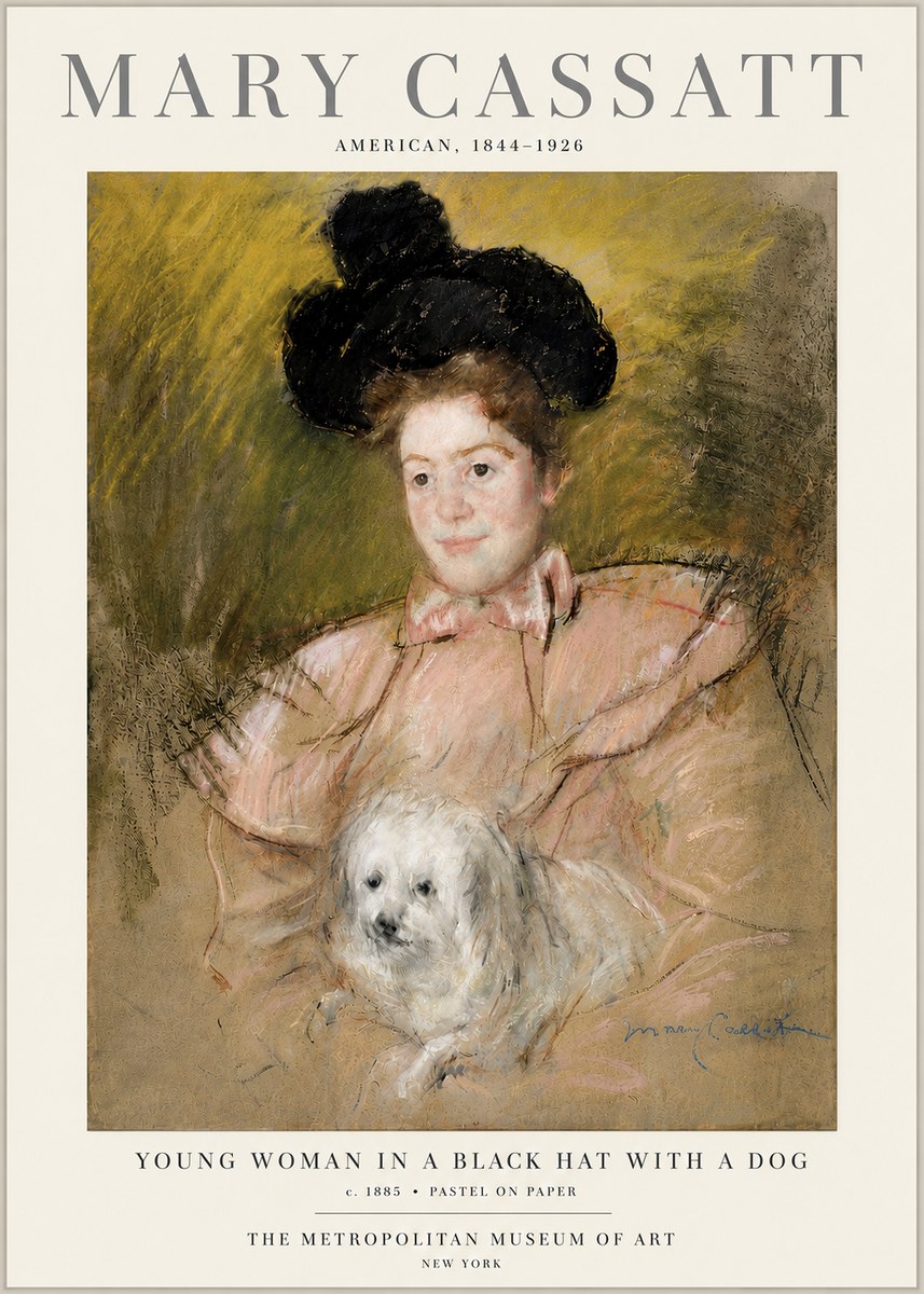 Mary Cassatt Young Woman in a Black Hat with a Dog No6 - Póster