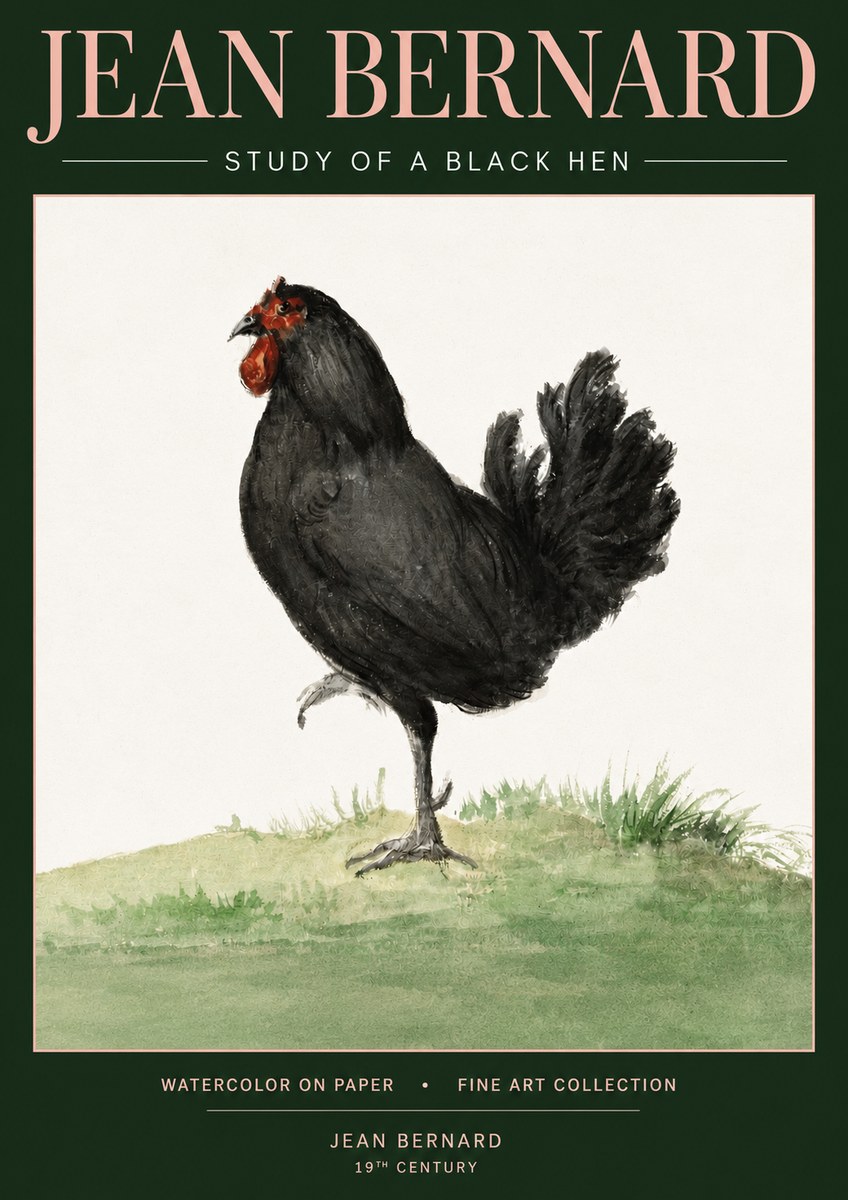 Jean Bernard Study of a Black Hen No3 - Póster