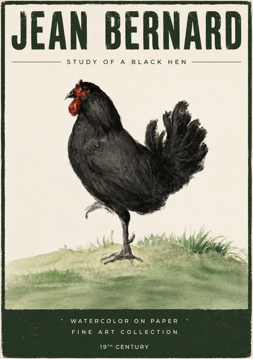 Jean Bernard Study of a Black Hen No5 - Póster