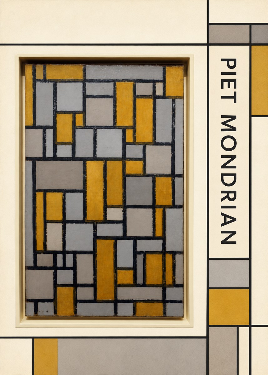 Piet Mondrian Composition in Grey and Yellow No2 - Póster