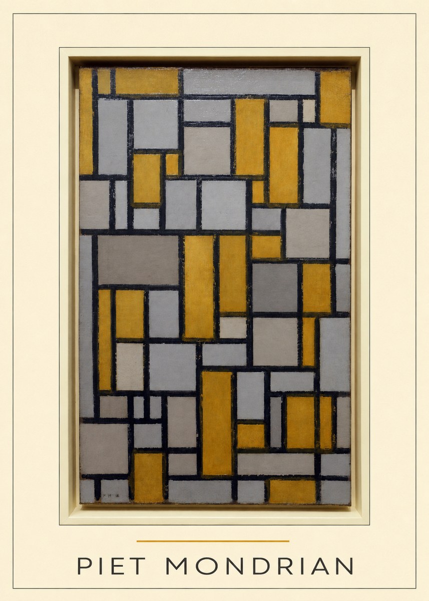 Piet Mondrian Composition in Grey and Yellow No4 - Póster