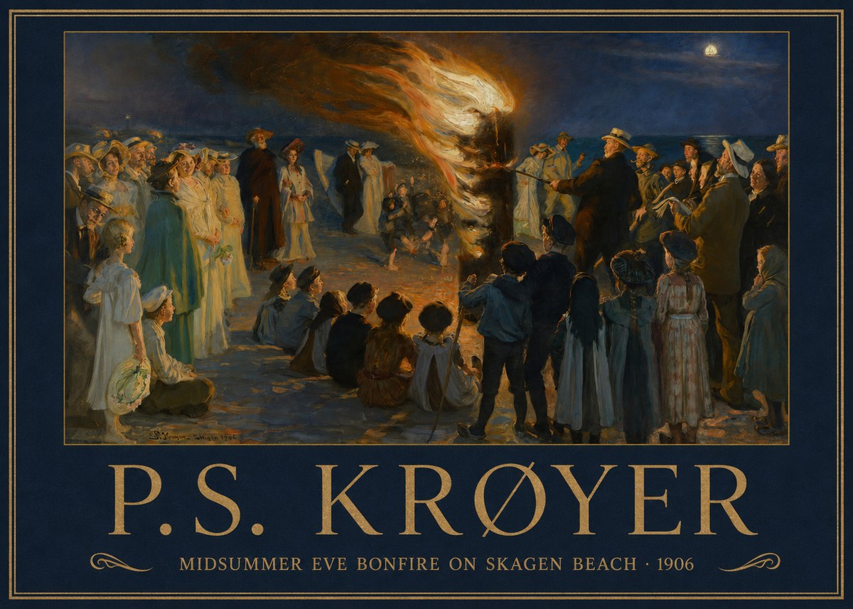 P.S. Krøyer Midsummer Eve Bonfire on Skagen Beach · 1906 No1 - Póster