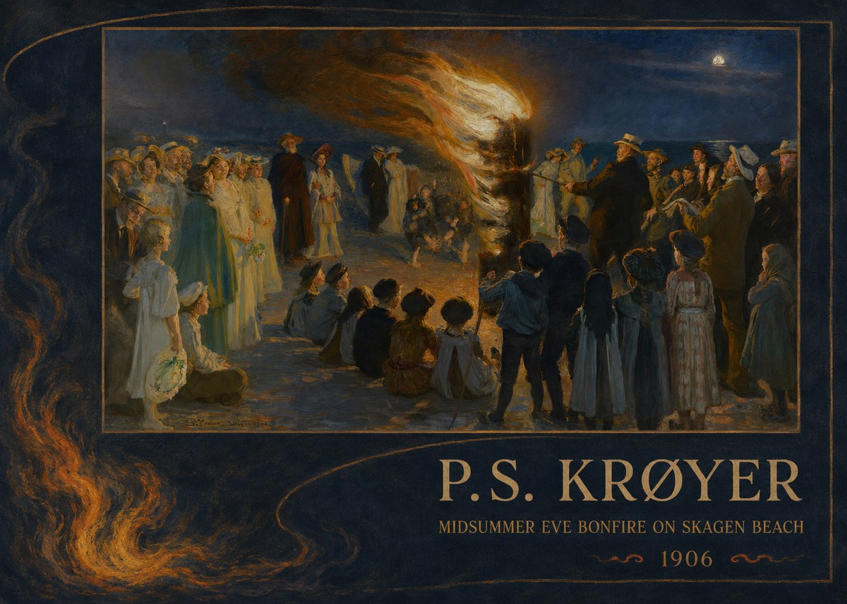 P.S. Krøyer Midsummer Eve Bonfire on Skagen Beach · 1906 No2 - Póster