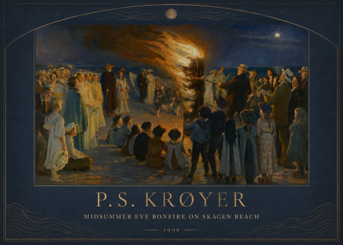 P.S. Krøyer Midsummer Eve Bonfire on Skagen Beach · 1906 No3 - Póster
