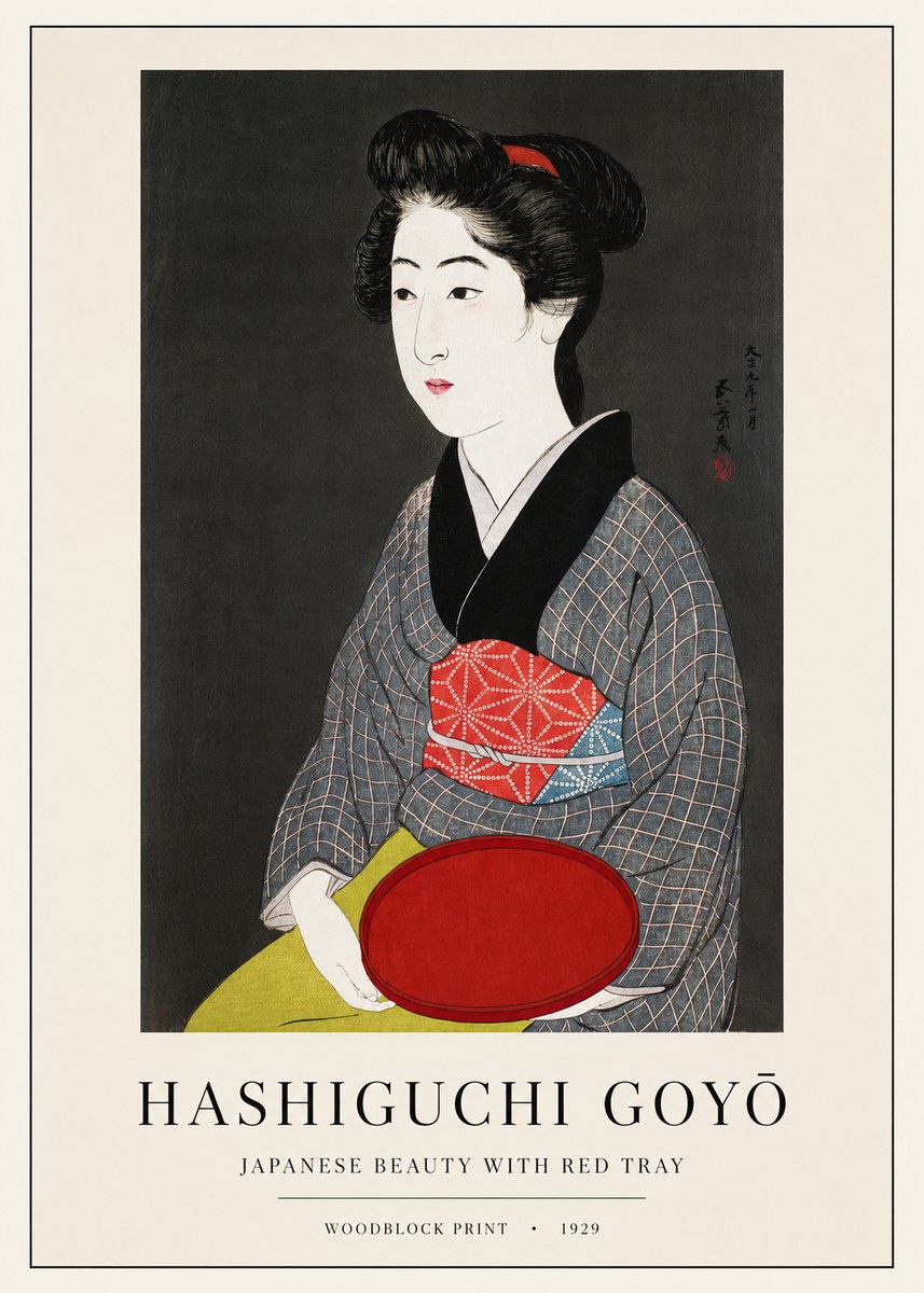 Hashiguchi Goyō Japanese Beauty with Red Tray No1 - Póster