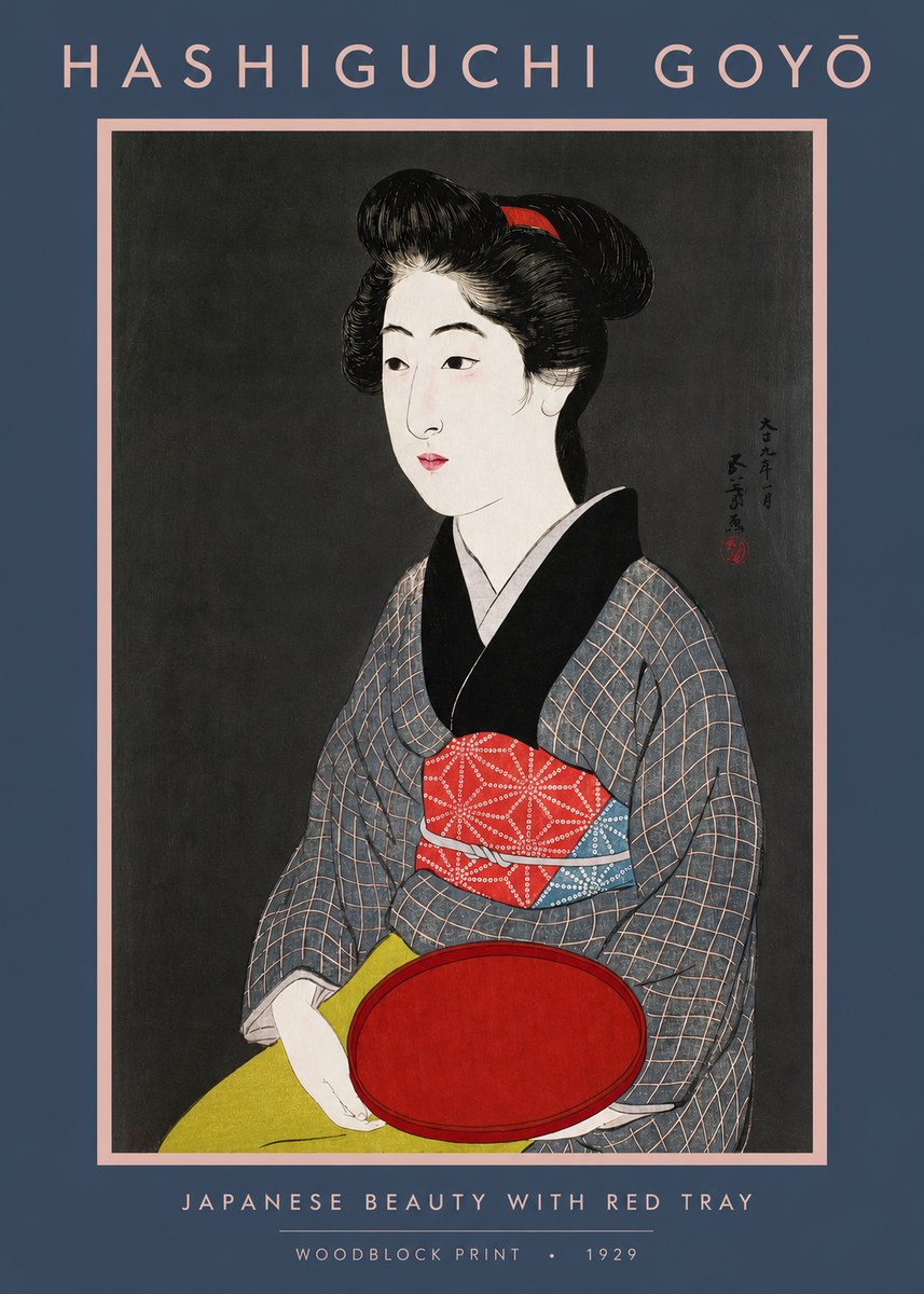 Hashiguchi Goyō Japanese Beauty with Red Tray No2 - Póster