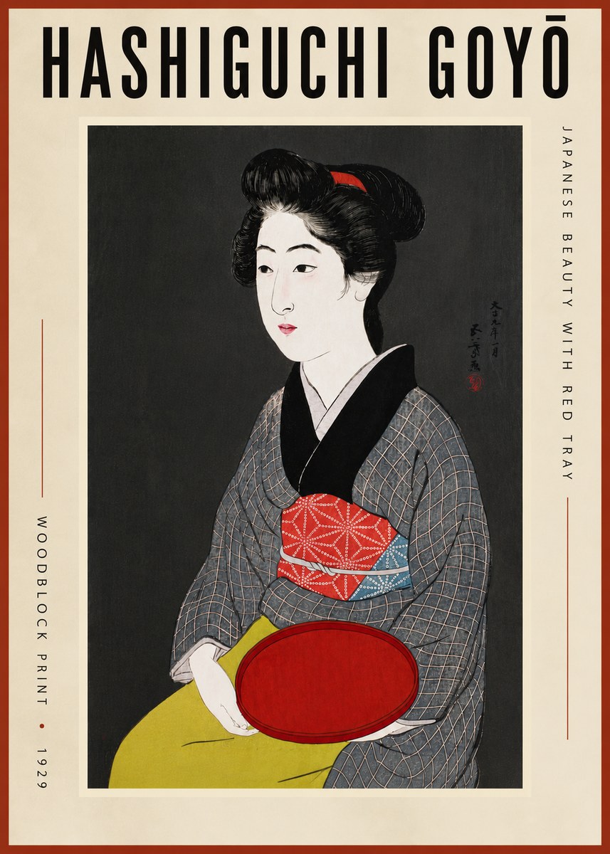 Hashiguchi Goyō Japanese Beauty with Red Tray No5 - Póster