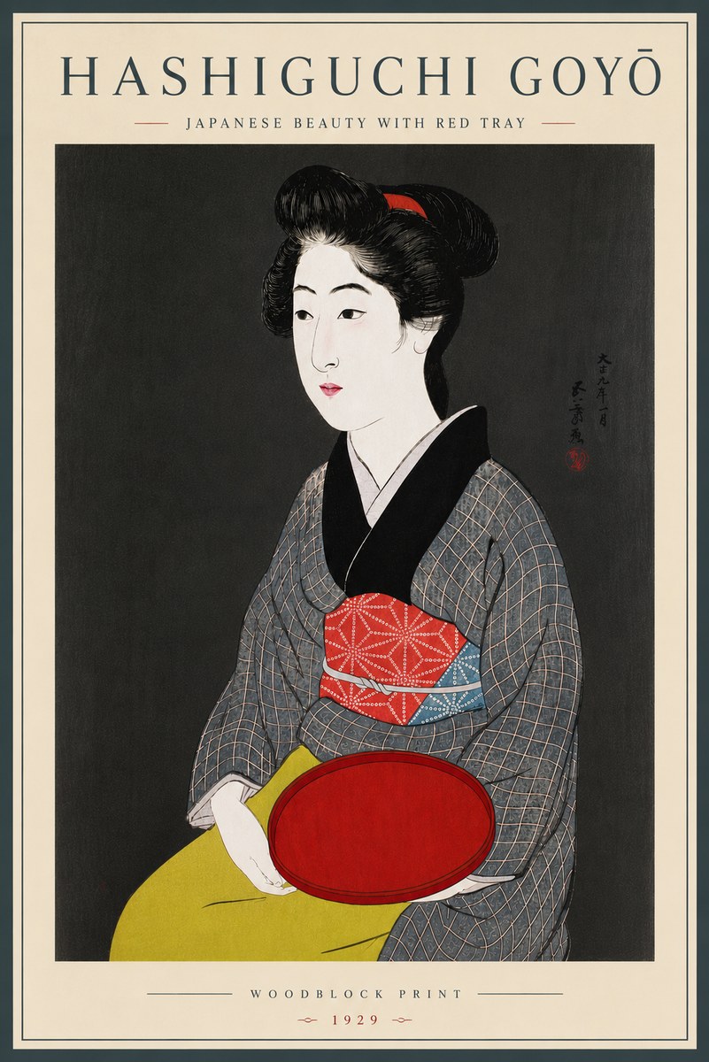 Hashiguchi Goyō Japanese Beauty with Red Tray No6 - Póster