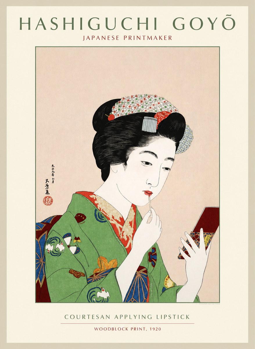Hashiguchi Goyō Courtesan Applying Lipstick No1 - Póster