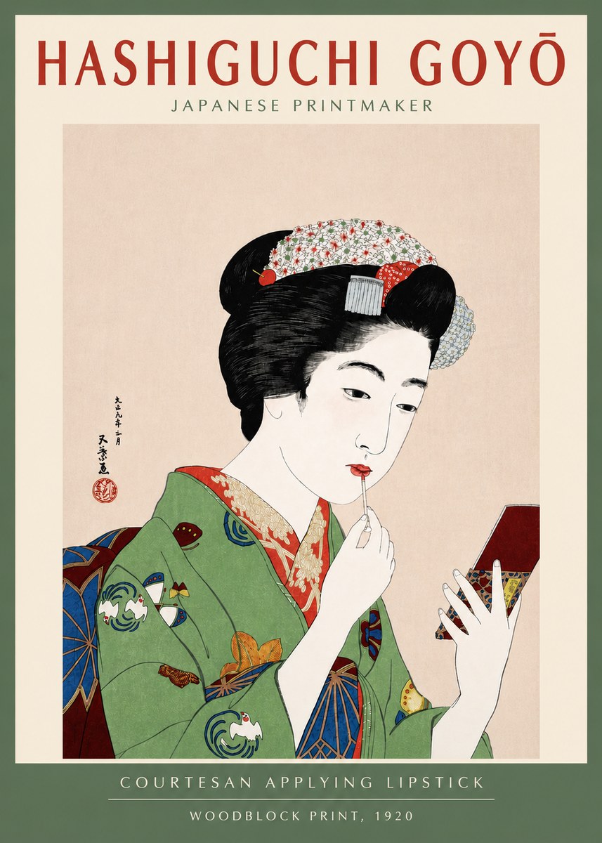 Hashiguchi Goyō Courtesan Applying Lipstick No4 - Póster