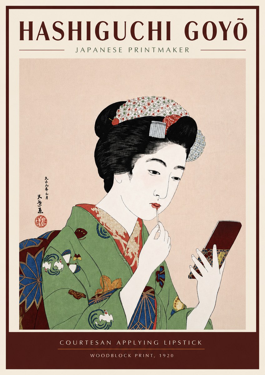 Hashiguchi Goyō Courtesan Applying Lipstick No5 - Póster