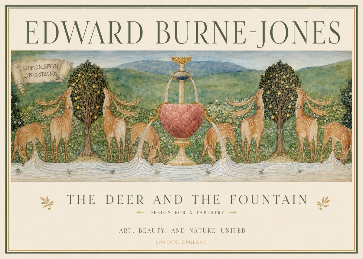 Edward Burne-Jones The Deer and the Fountain No1 - Póster