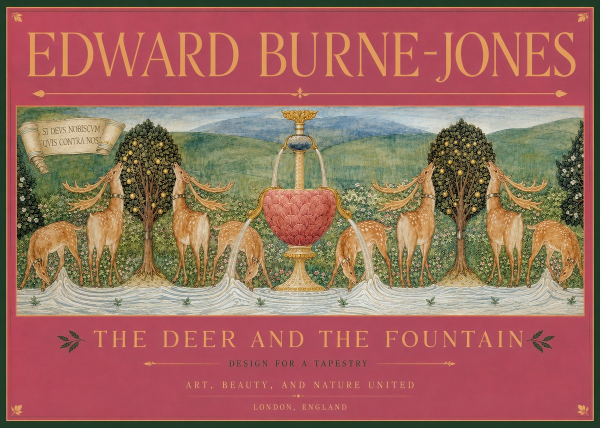 Edward Burne-Jones The Deer and the Fountain No2 - Póster